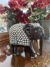 Elegant Wooden With Beads Elephant, Down Trunk 7.5&rdquo;x 6&rdquo;x 3.75&rdquo;, SEE PICTURES