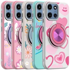 For Moto G 5G 2025 Case Magnetic Metal Diamond Ring Stand Pattern Design Cover