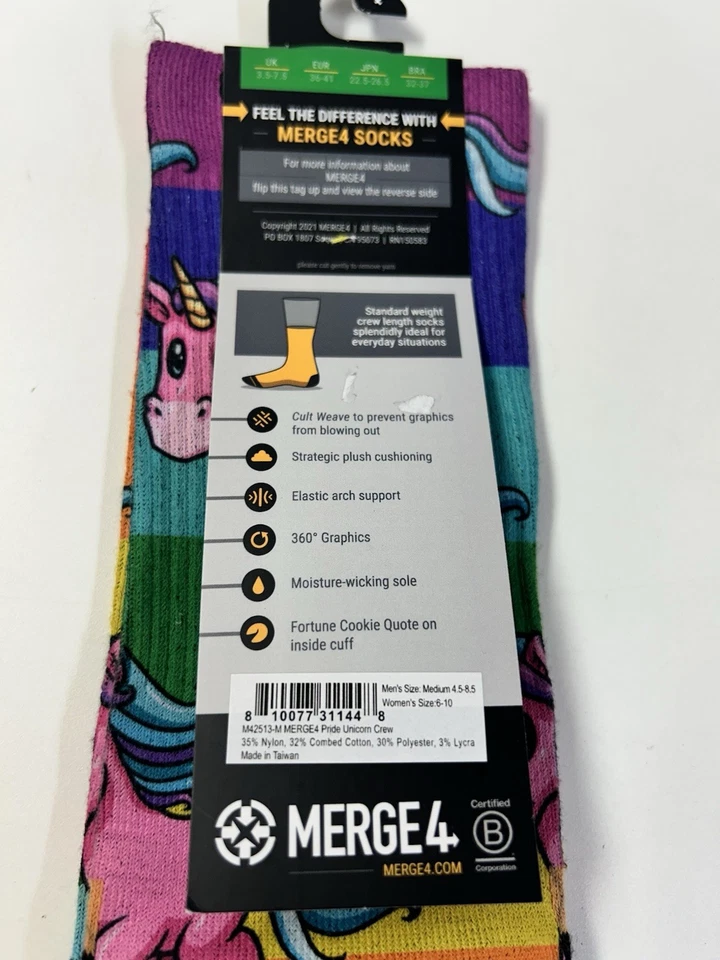 NWT Merge4 Pride Unicorn Classic Crew Long Socks Size Medium Mens Womens LGBTQ+ - Image 3 of 4