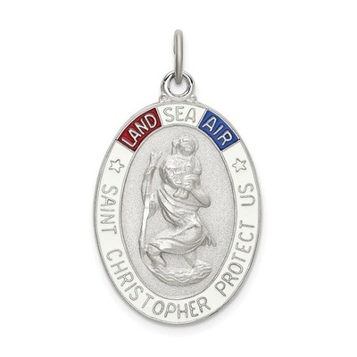 Sterling Silver Solid Saint Christopher Protection Medal Pendant 20x37mm