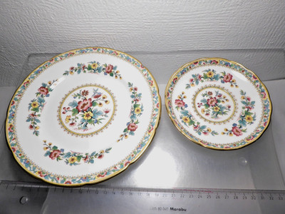 80er J. 2x  Coalport Ming Rose Bone China Porzellan Ø 20,5 u. 13,8 cm bunt 326 g