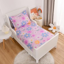 2PC Soft Bed Fitted Sheet and Pillowcases Set,Purple Flowers Printed Sheets f...