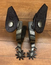 Original CROCKETT SPURS Marked Engraved Single Mounted Spurs INSIDE MARKED