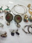 Earrings. vintage pierced earring lot 19 pair. gemstones, stud, hoops. untested — photo 4
