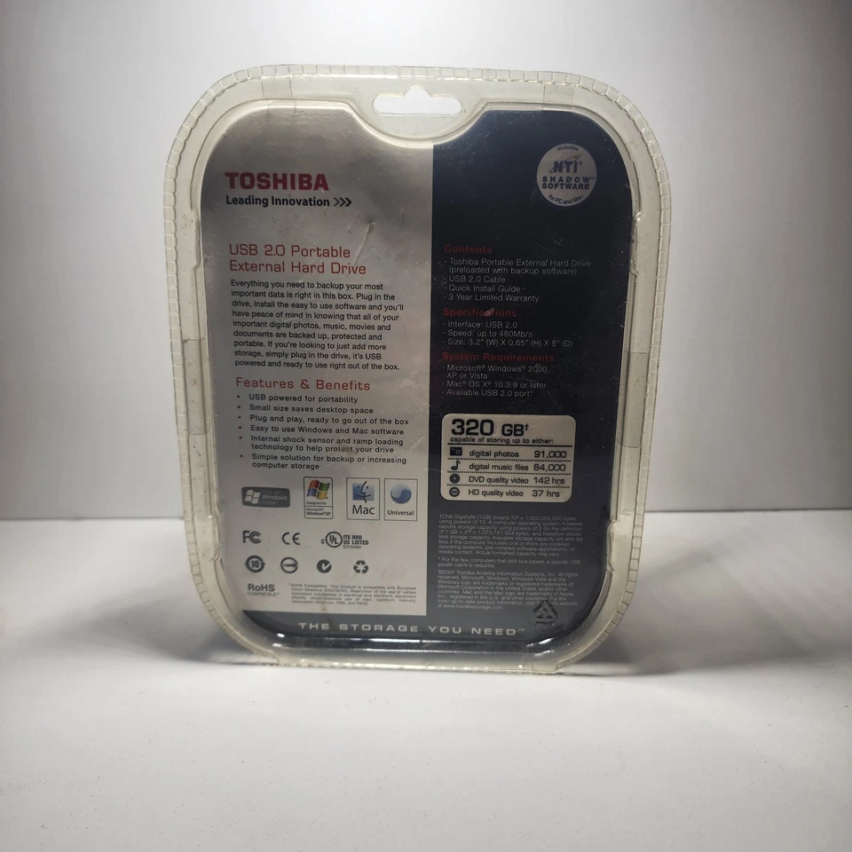 Toshiba 320gb USB 2.0 Portable External Hard Drive HDDR320E03X New Sealed in Box - Image 3 of 4