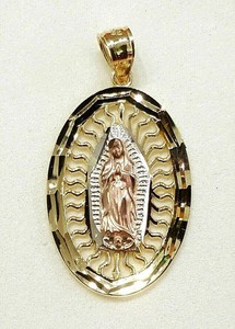 guadalupe 14k virgin oval charm pendant solid mary gold tri