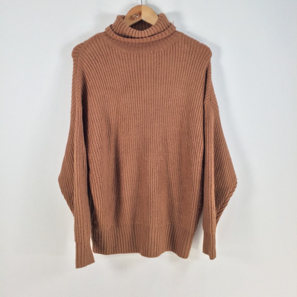 Missguided womens knit jumper size 8 brown long sleeve turtleneck acrylic 054752
