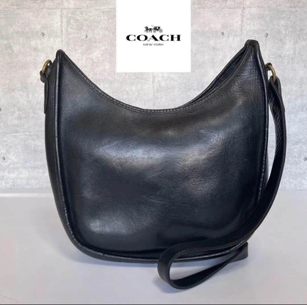Rare Made In USA Old Coach 9920 Half Moon Shoulder Bag Black Vintage 1297