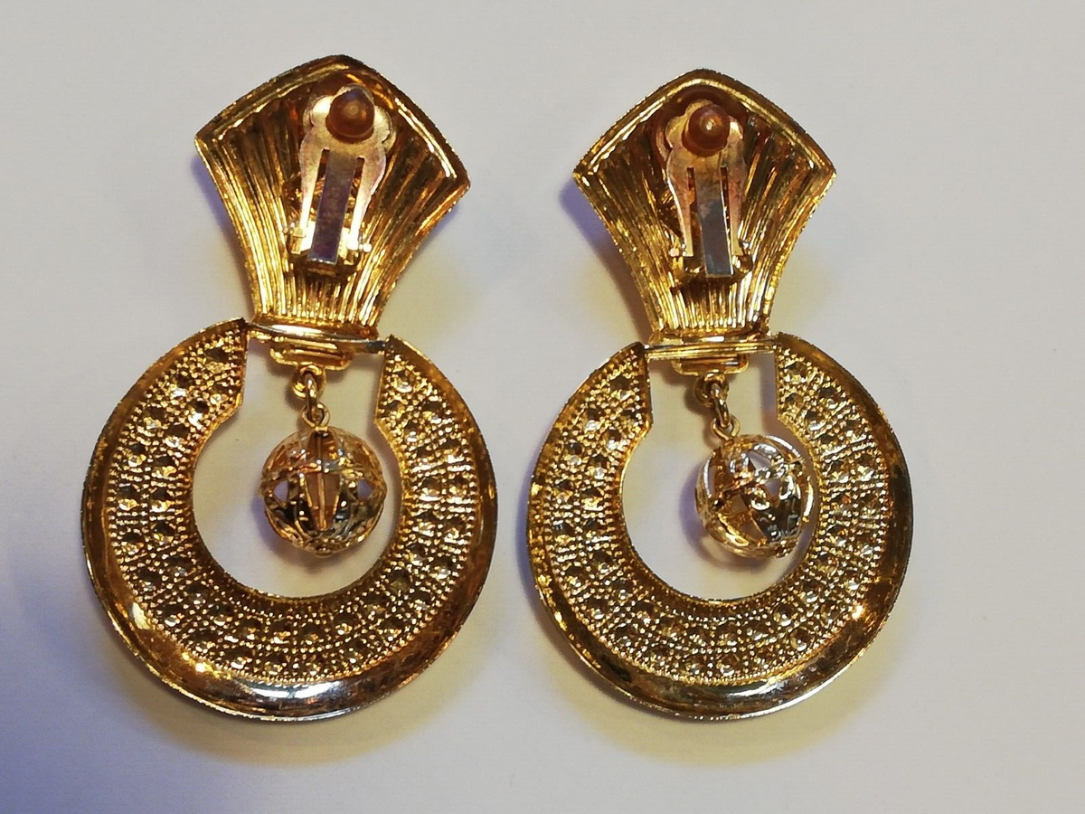 Boucles D'oreilles Clips Vintage Années 80 - Perles Orange Rosé - Fermoir Clips - Occasion