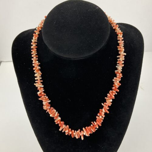 Vintage Genuine Branch Peach Coral Graduating Necklace Silver Tone Artisan 16” - Picture 1 of 8