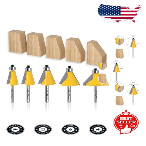 Heat-Treated Chimfer Router Bits Set - 5PCS with Teflon Coating & 1/4 ...