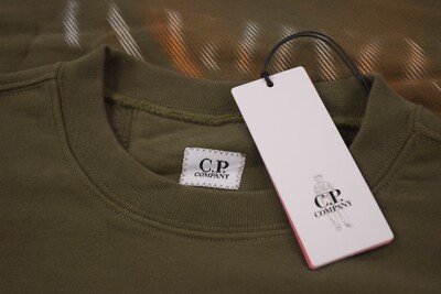 C.P. Company NWT Crew Neck Sweat Shirt Size L In Muddy Green Orange Graphic Logo