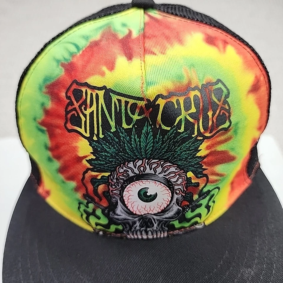 SANTA CRUZ Un Ojo Calavera Camionero Sombrero Tie Dye Skateboarding Patinador Snapback RARO Foto 2 de 4