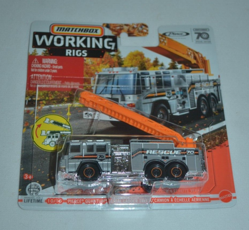 MATCHBOX 2023 WORKING RIGS PIERCE QUANTENLUFTLEITER FEUERWAGEN SILBER - Bild 3 von 6