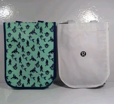 Lululemon Reusable Shopping Gift Bag 12in X 9.25 White & (LOT of 2) Sea Wheeze!!
