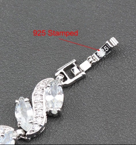 White Lab Created Topaz Overlay Gemstone Sterling Silver Bracelet 17.5cm - Picture 5 of 8