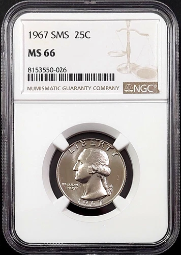 1967 SMS Washington Quarter certified MS 66 by NGC! sku 50026