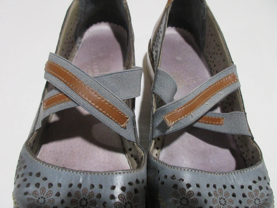 Talla EU 41 US 9.5 10 Rieker Mujer Zapatos Gris Marrón Recortes Mary Jane Mocasín Plano Foto 3 de 4