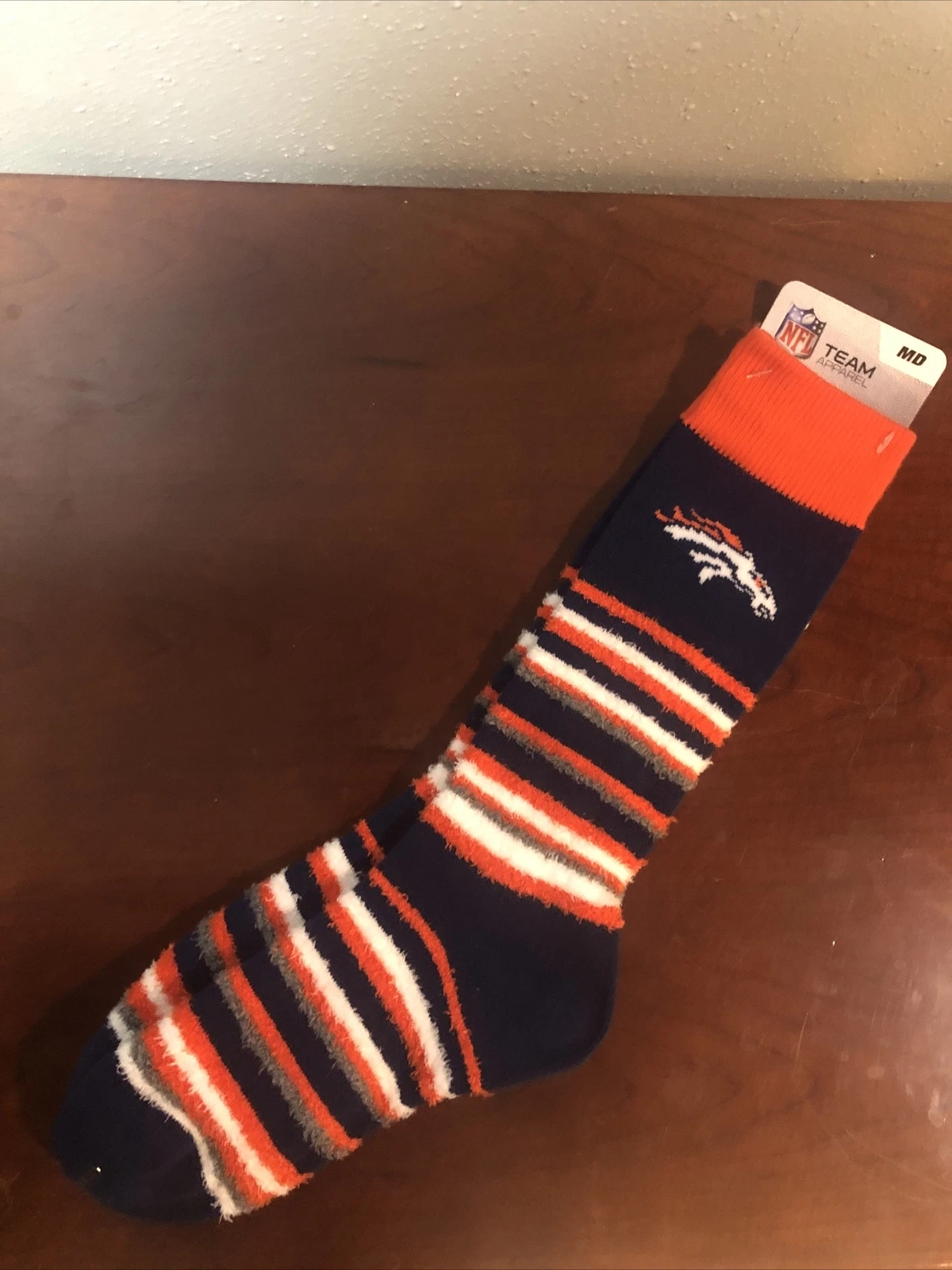 Medium football Denver Broncos Long Fuzzy Striped Socks