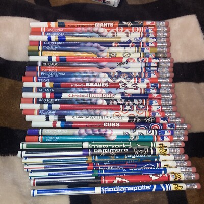 VINTAGE NFL & MLB TEAM PENCILS * Play Football * Lot Of 29 Assorted.
