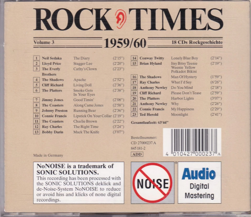 AUDIO - Rock Times Vol. 3 1959/60 - rare audiophile CD 1990 mit original tray - Bild 2 von 2