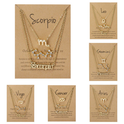 3Pcs/Set 12 Zodiac Sign Necklace for Women 12 Constellation Pendant Chain Choker