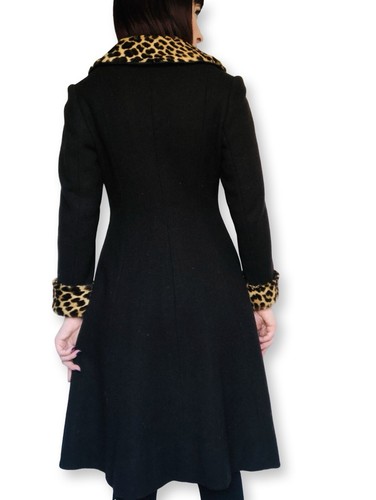 Vintage 1940s 1950s Leopard Print Fur Trim Black Wool Coat Matching Bag Purse - Picture 12 of 13