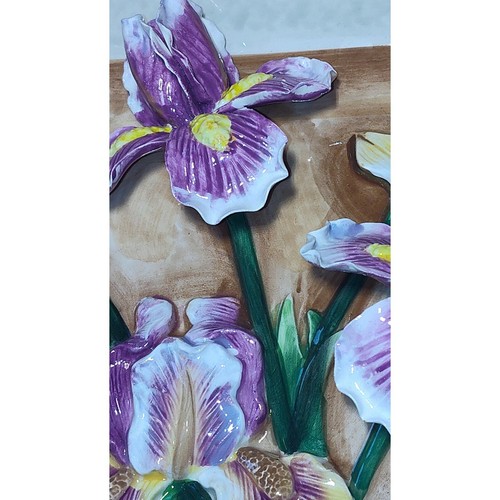 Beautiful Purple Iris 3D Decor Plate Delicate 8" x 8" Hand Painted Collector - Picture 3 of 7