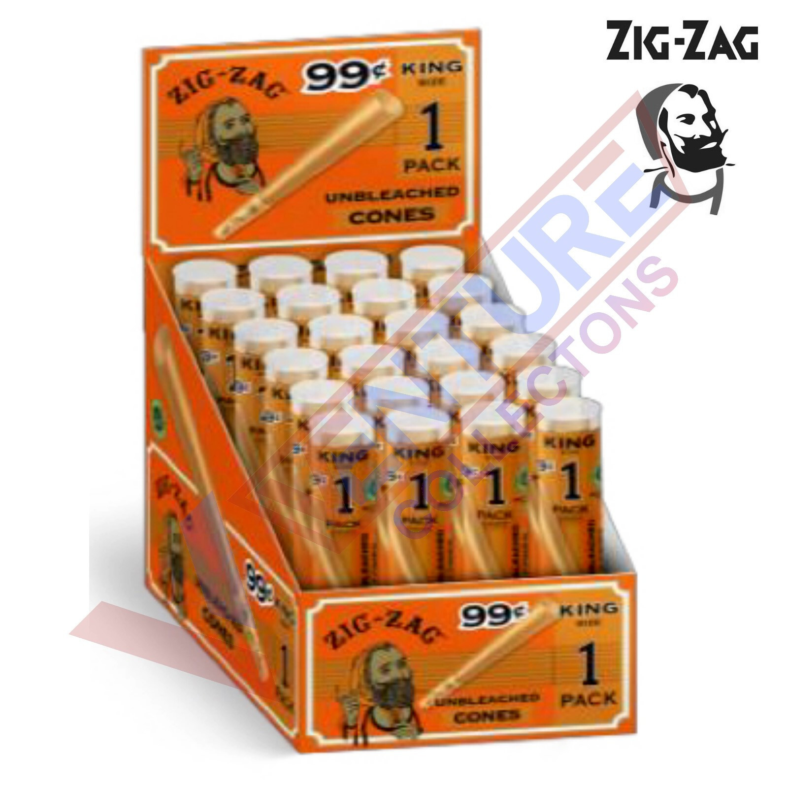 Zig-Zag King Size Unbleached Paper Cones 1PK - Full Box 24 PACKS - FREE SHIP