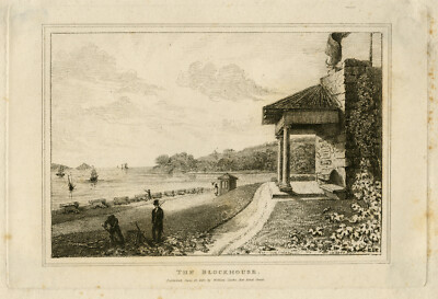 Antiker Druck - Blockhouse - Edgcumbe - Plymouth - England - Monogrammist E. S. E. -1820