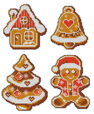 Orchidea plastic canvas Christmas gingerbreads set of 4 designs 7662