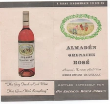 1950s Pan Am Airways  Brochure Almaden Rose Wine Los Gatos CA 