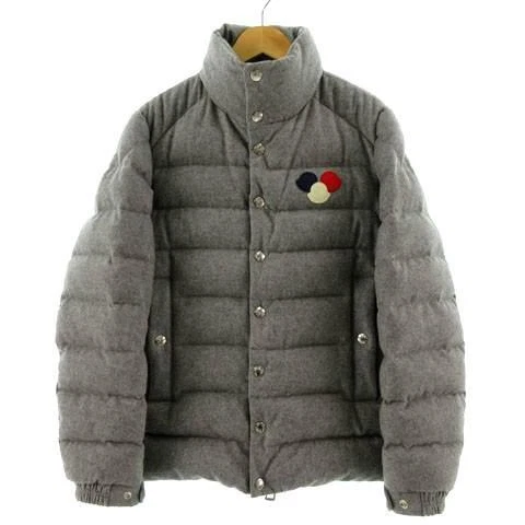 Authentic MONCLER Down Jacket BREVAL GIUBBOTTO Tricolor Logo Wool Blend Size 32