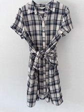 Anthropologie MEDIUM 11.1 Tylho Dress Womens Plaid Shirtdress Tie Waist Preppy