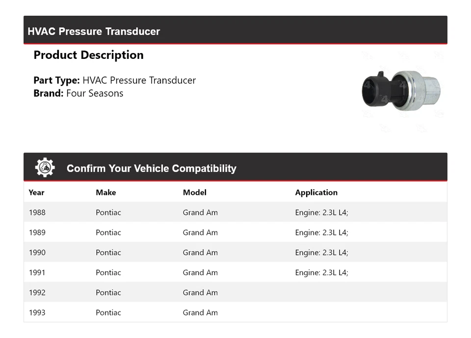 For 1988-1993 Pontiac Grand Am HVAC Pressure Transducer 4 Seasons 1989 1990 1991 - Image 2 of 4