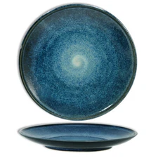 SET of 2 Japanese Dinner Serving Dish Plate Porcelain 10"D Blue Swirl JAPAN MADE