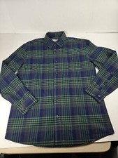 Men's Orvis Big Bear Blue Green Plaid Flannel Long Sleeve Button Up Size M