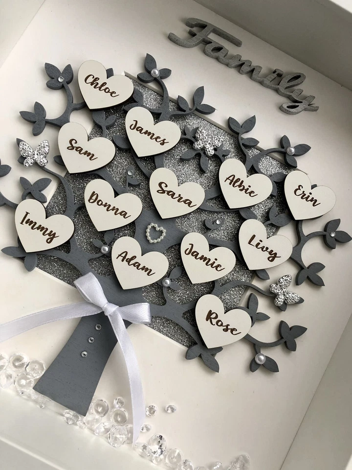 Personalised 3D Box Frame Family Tree Gift Unique Keepsake ,Wedding Gift Frame - Image 2 of 4