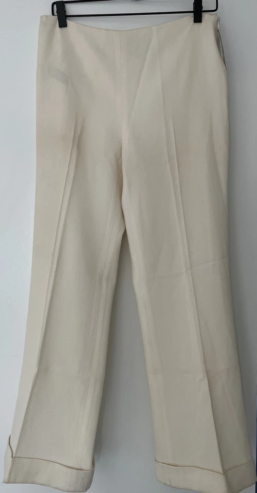 Pantalón Ralph Lauren Etiqueta Negra Pierna Ancha Puños Lana Peinada Crema Talla 10 TLC
