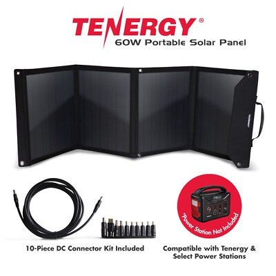 Tenergy Portable 60W Solar Panel Foldable Charger 18V Charging 5V USB CE ROHS