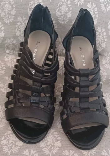 M&S Autograph Insolia Size 3 Leather Black Strappy Stiletto Shoes