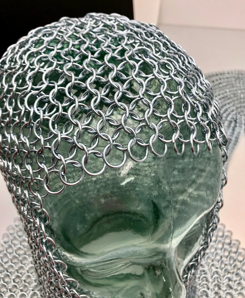 Fantasia Chainmail Haubergeon Armadura Redonda Butted, Meia Manga Camisa com Coif - Imagem 2 de 4