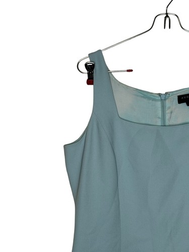 August Seide Damen Kleid gefüttert knielang eckiger Ausschnitt ärmellos geteilter Saum grün - Bild 3 von 10