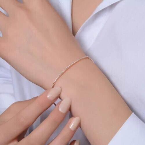 1Ct Round Cut VVS1 Moissanite Women's Bangle Bracelet 14K Rose Gold Plated - Picture 3 of 8