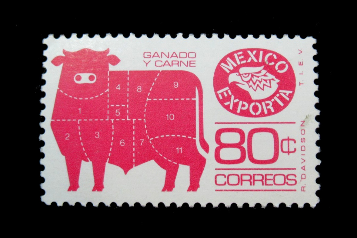 Mexico Stamps Sc 1113b Meat Cuts Marked on Steer 80 Cts 1976 Mint MNH
