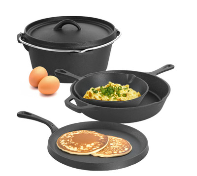 MegaChef Pre-Seasoned Cast Iron 5-Piece Kitchen Cookware Set, Pots and Pans