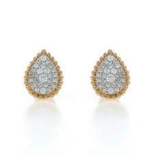 Yellow Gold Pave Diamond Cluster Stud Earrings - 10k .25ctw Teardrop Pierced