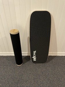Yes4All Wood Balance Board & Roller Set, Black, Grip Tape, Logo (2pc)