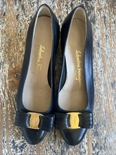 Salvatore Ferragamo Vara Bow Vintage 80s Black Leather Pumps Heels Womens 6C