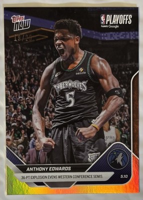Anthony Edwards 2025-26 NBA Topps NOW Card 306 36-PT EXPLOSION Orange Foil 19/25